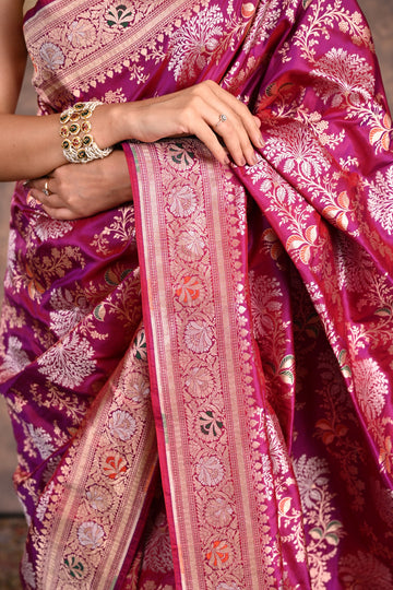 Magenta Katan Silk Banarasi Saree