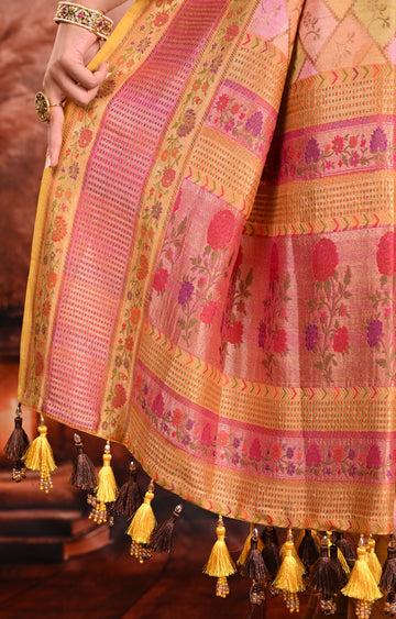 Yellow Tussar Georgette Banarasi Saree