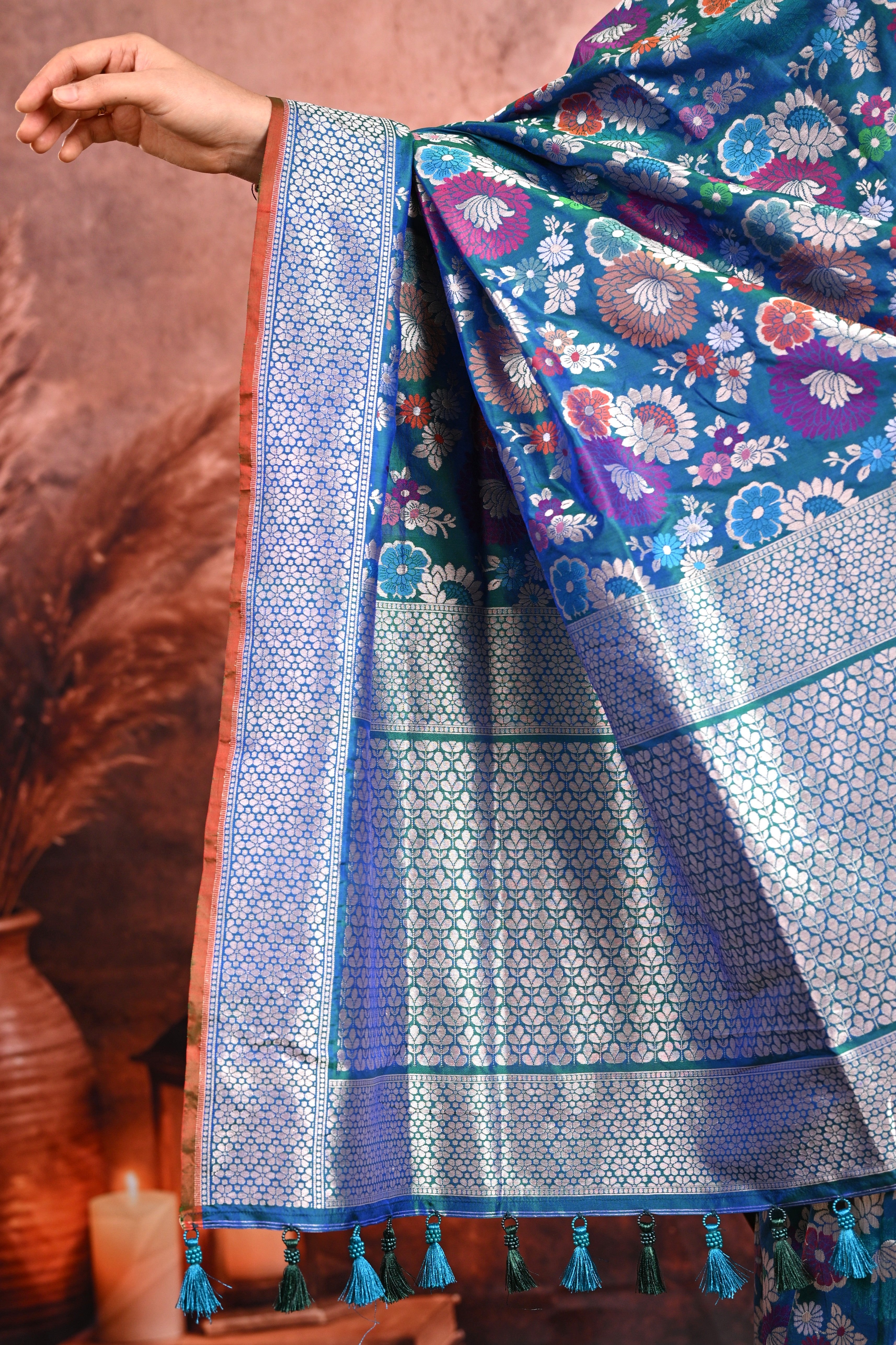 Peacock Blue Katan Silk Banarasi Saree