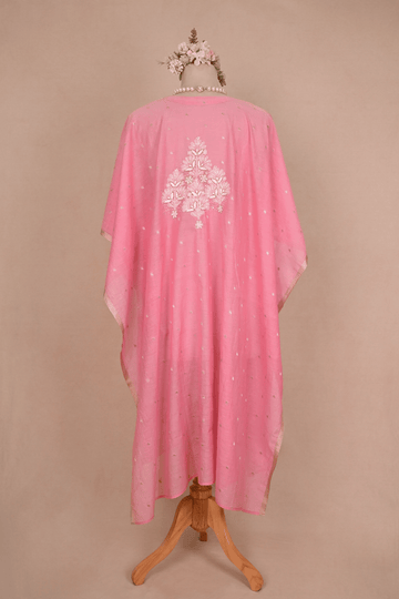 Blush Pink Banarasi Chanderi Chikankari Kaftan
