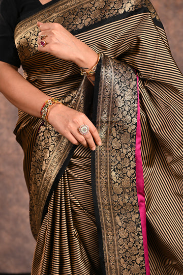Black Satin Silk Banarasi Saree