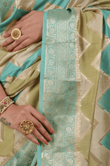 Aqua Blue Silk Banarasi Saree