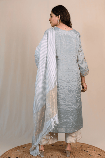 Pearl Blue Tissue Chanderi Zardozi Suit