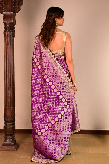 Royal Purple Katan Silk Handcrafted Saree