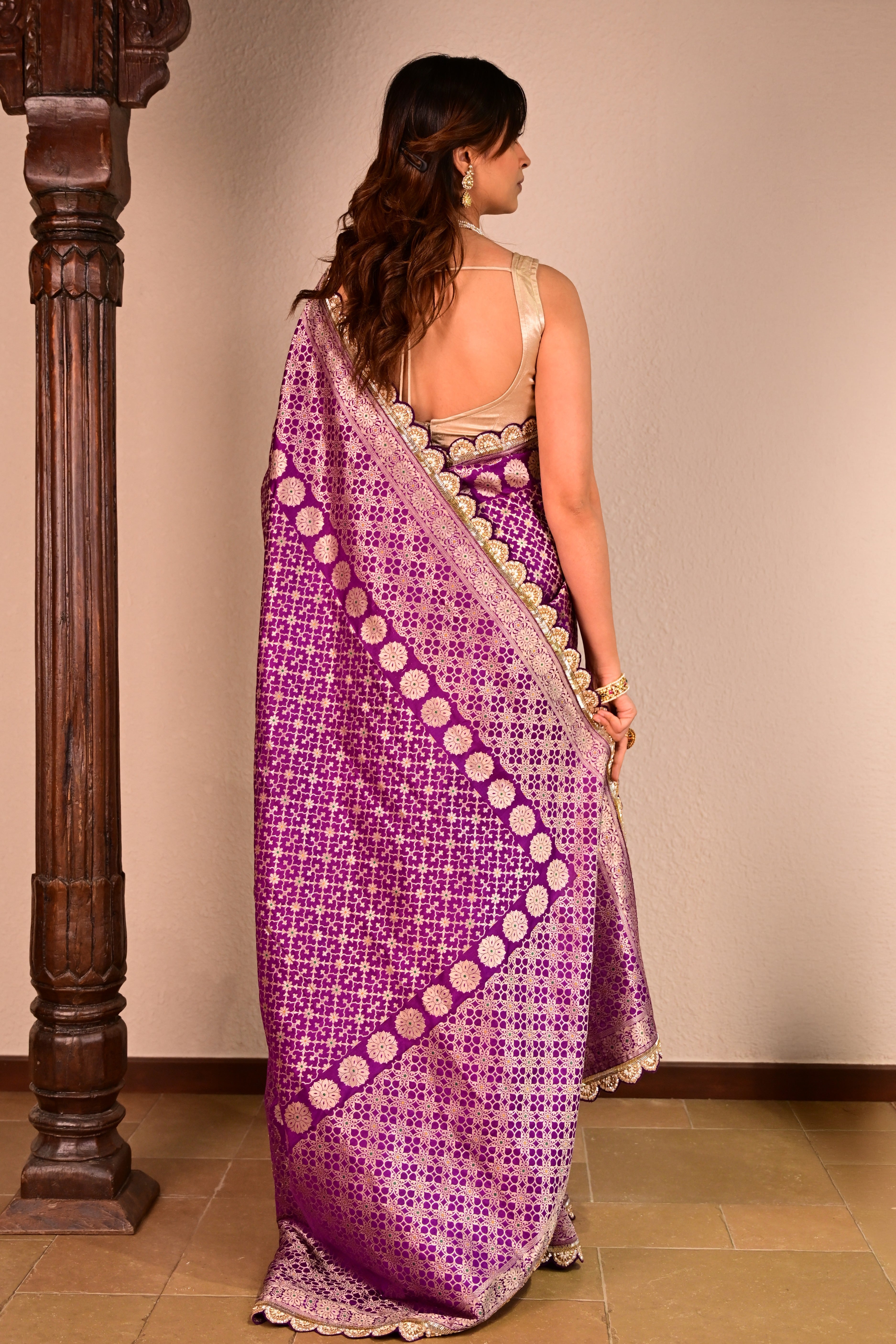 Royal Purple Katan Silk Handcrafted Saree