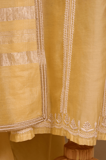 Butter Yellow Chanderi Silk Chikankari Anarkali