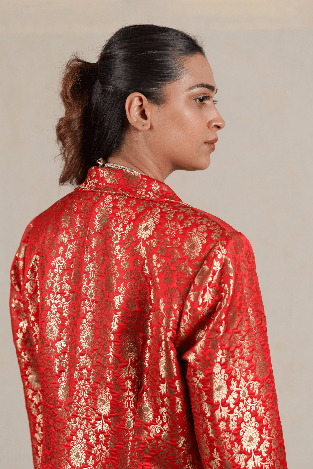 Crimson Red Brocade Silk Banarasi Jacket