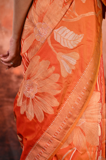 Burnt Orange Katan Silk Banarasi Saree