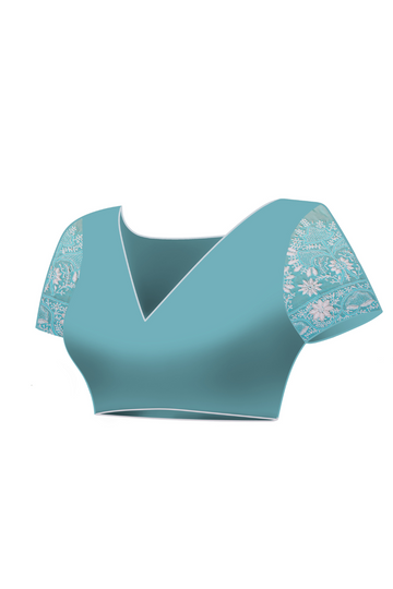 Sea Blue Georgette Chikankari saree