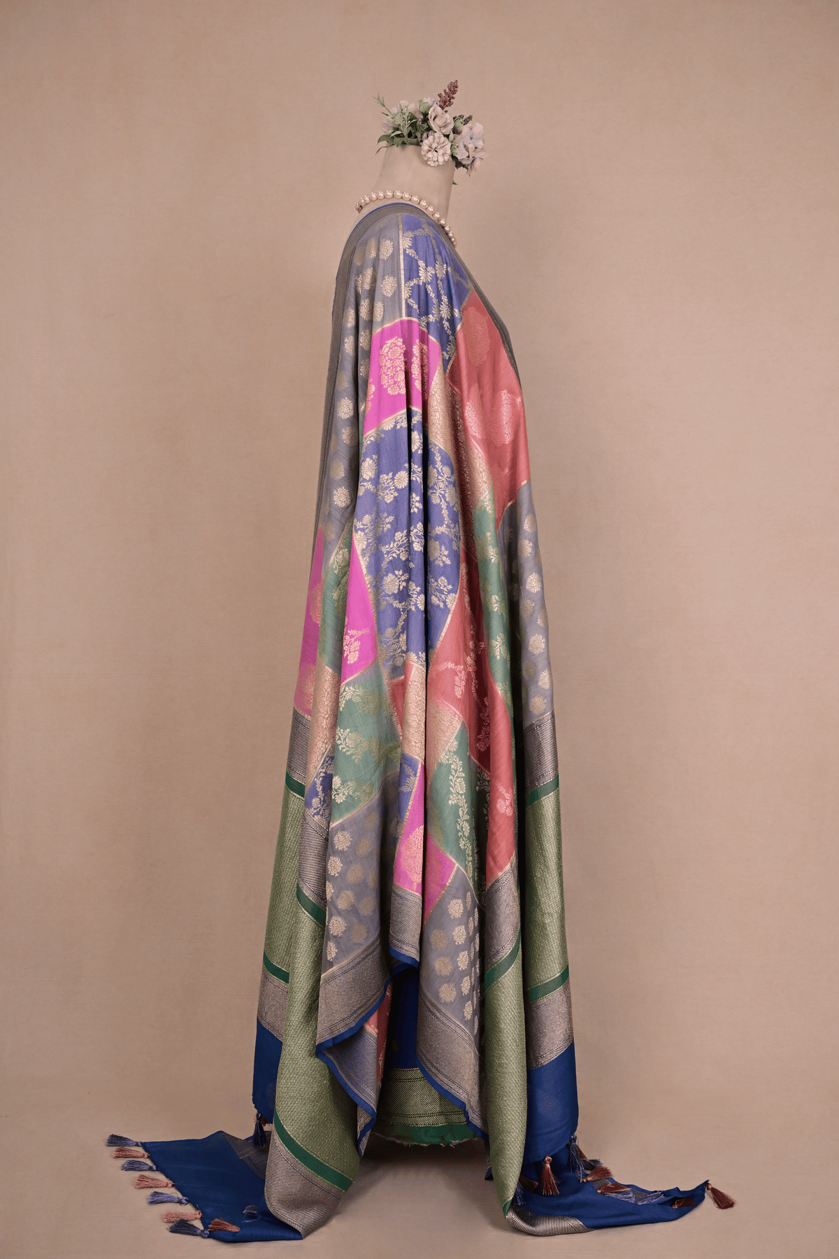 Steel Blue Banarasi Moonga Silk Suit