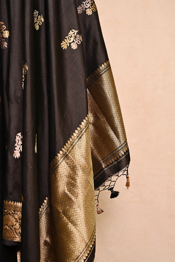 Black Katan Silk Banarasi Dupatta with Double Zari Butta