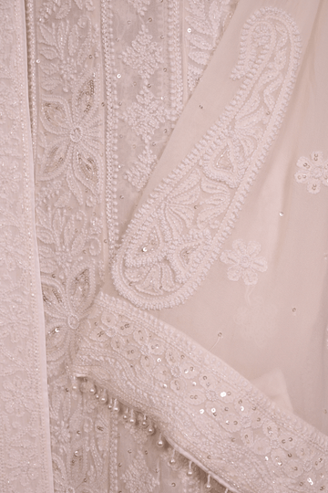 Swan White Georgette Chikankari Anarkali