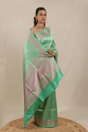 Breezy Green Katan Silk Banarasi Saree
