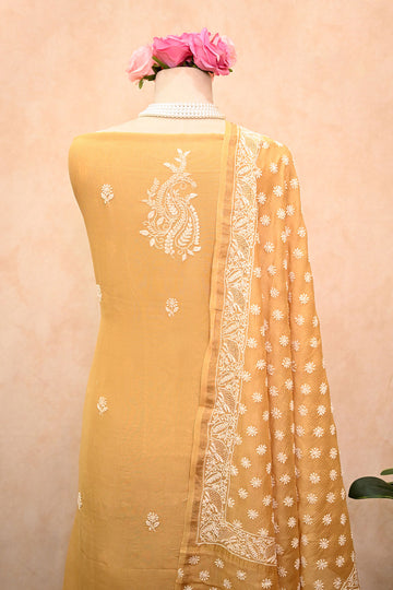 Mustard Maheshwari Chikankari Suit