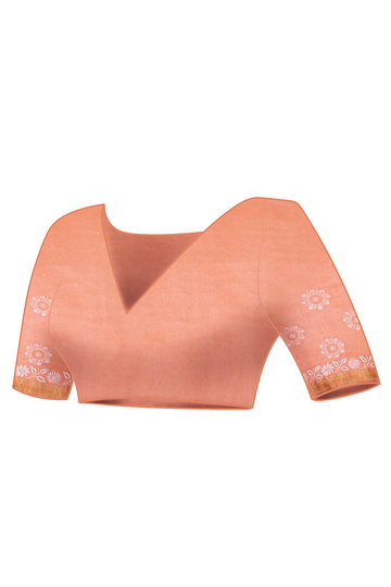 Peach Chanderi Chikankari Saree with Zari Border