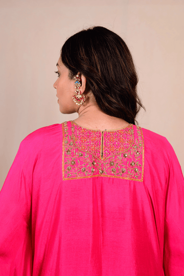 Bright Pink Dupion Silk Zardozi Kaftan