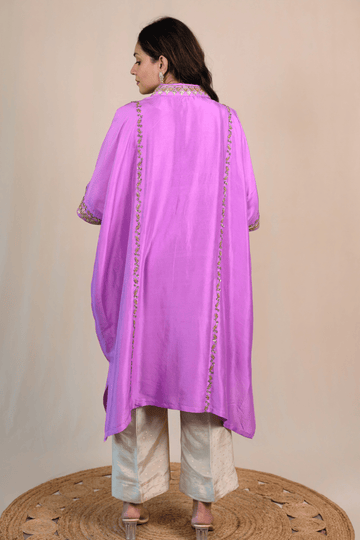 Lilac Dupion Silk Zardozi Kaftan