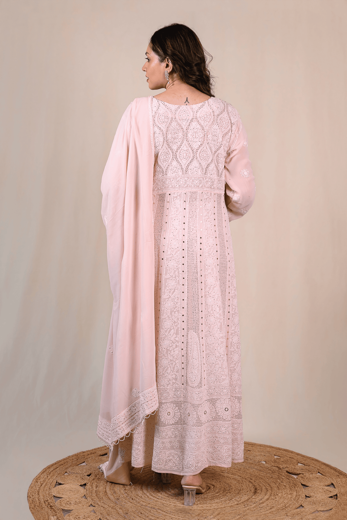Light Rose Pink Georgette Chikankari Anarkali