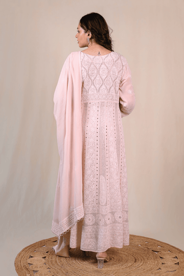Light Rose Pink Georgette Chikankari Anarkali