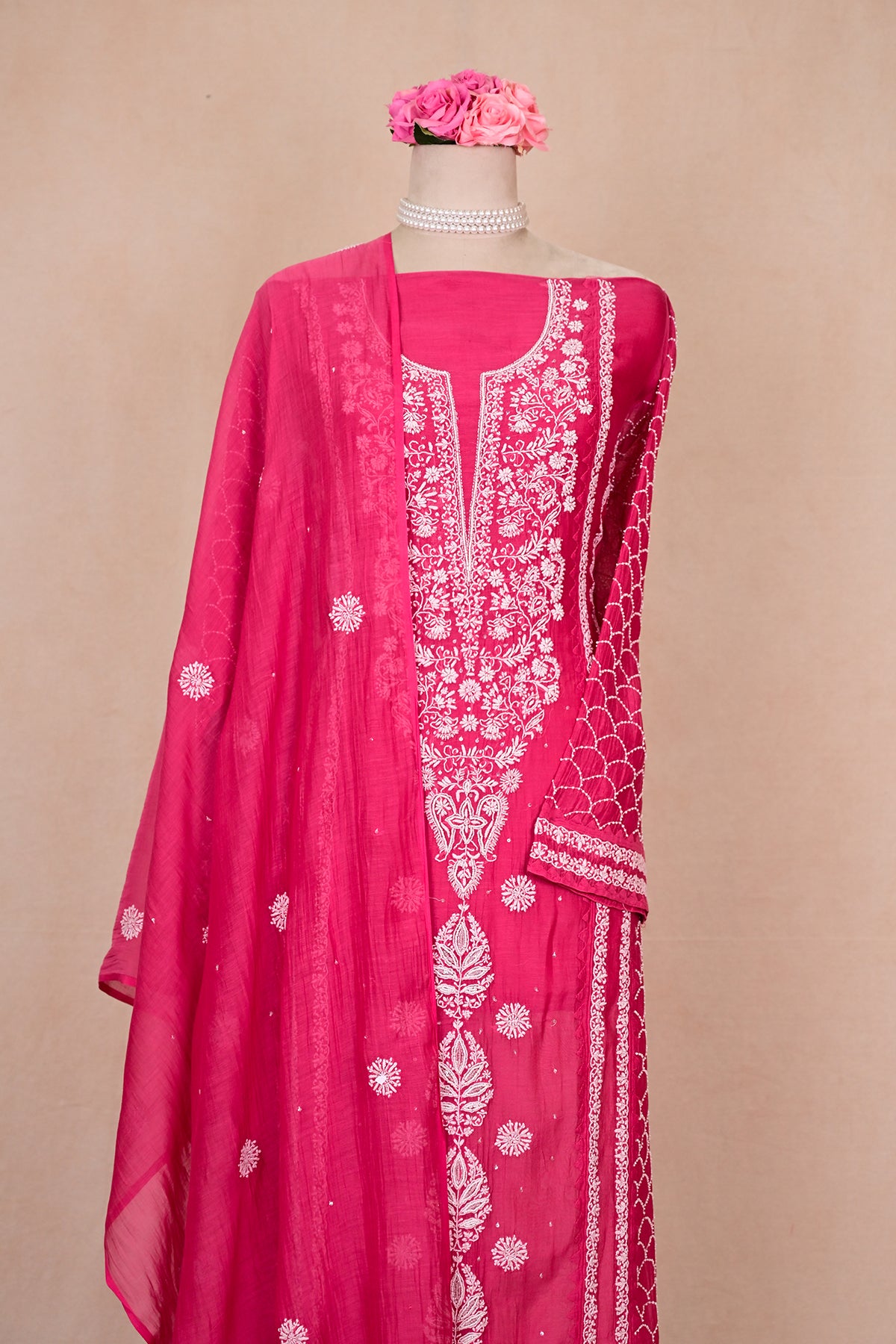 Wine Red Chanderi Chikankari Suit