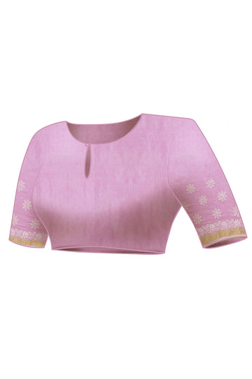 Lavender Chanderi Chikankari Saree with Zari Border