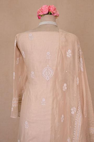 Beige Tissue Chanderi Chikankari Suit