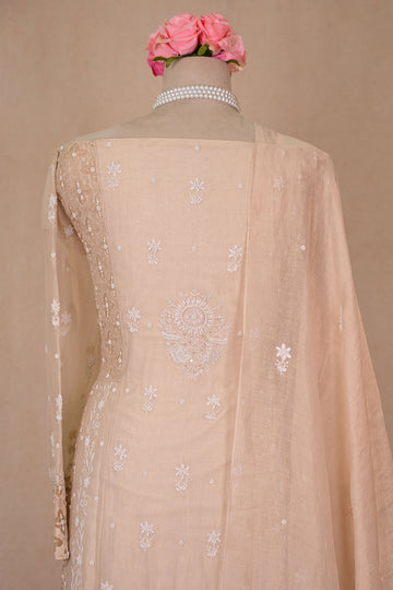Beige Tissue Chanderi Chikankari Anarkali