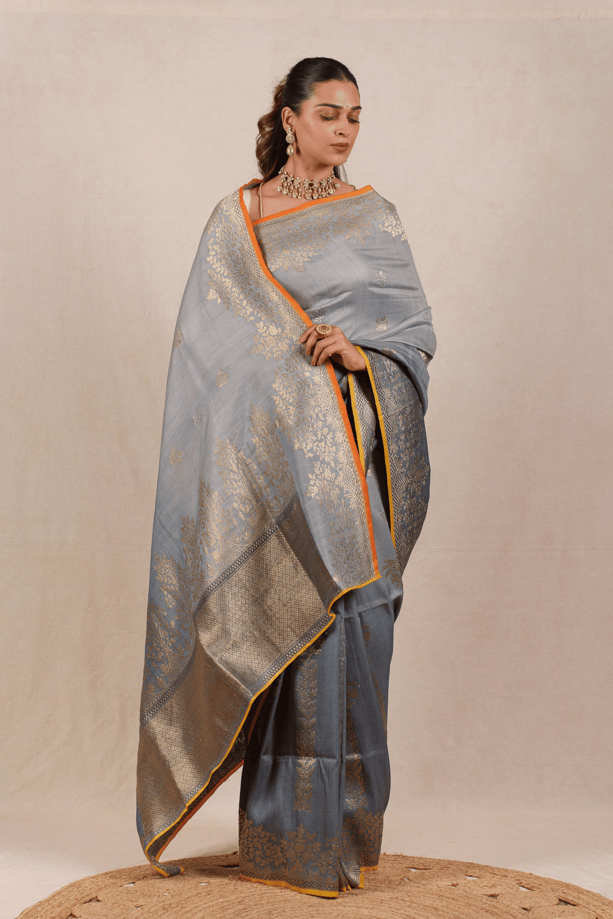 Ombre Grey Tussar Georgette Banarasi Saree