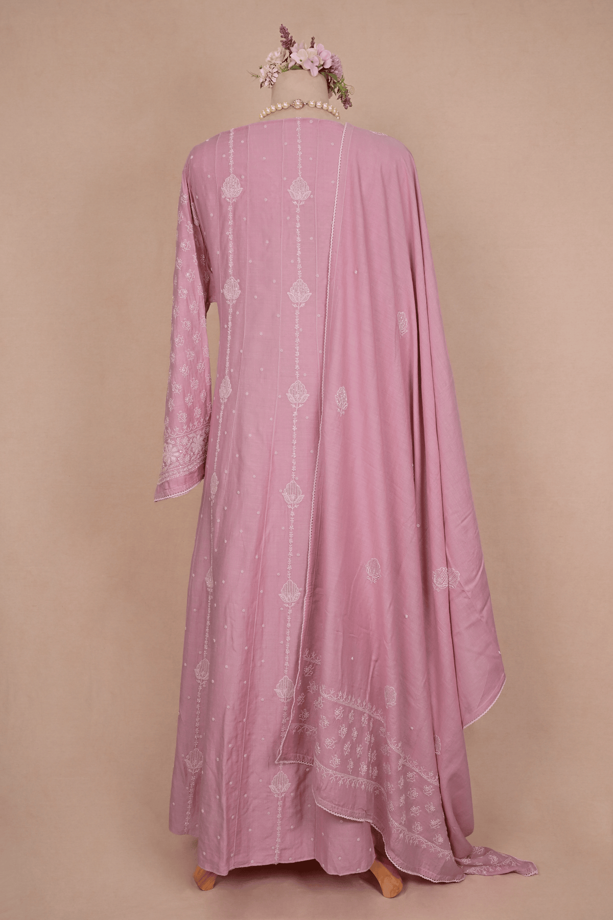 Rose Pink Moonga Chikankari Anarkali