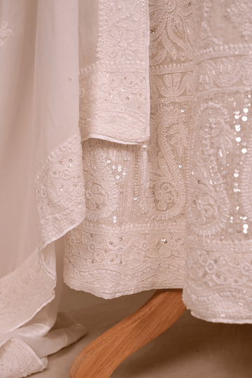 Swan White Georgette Chikankari Anarkali