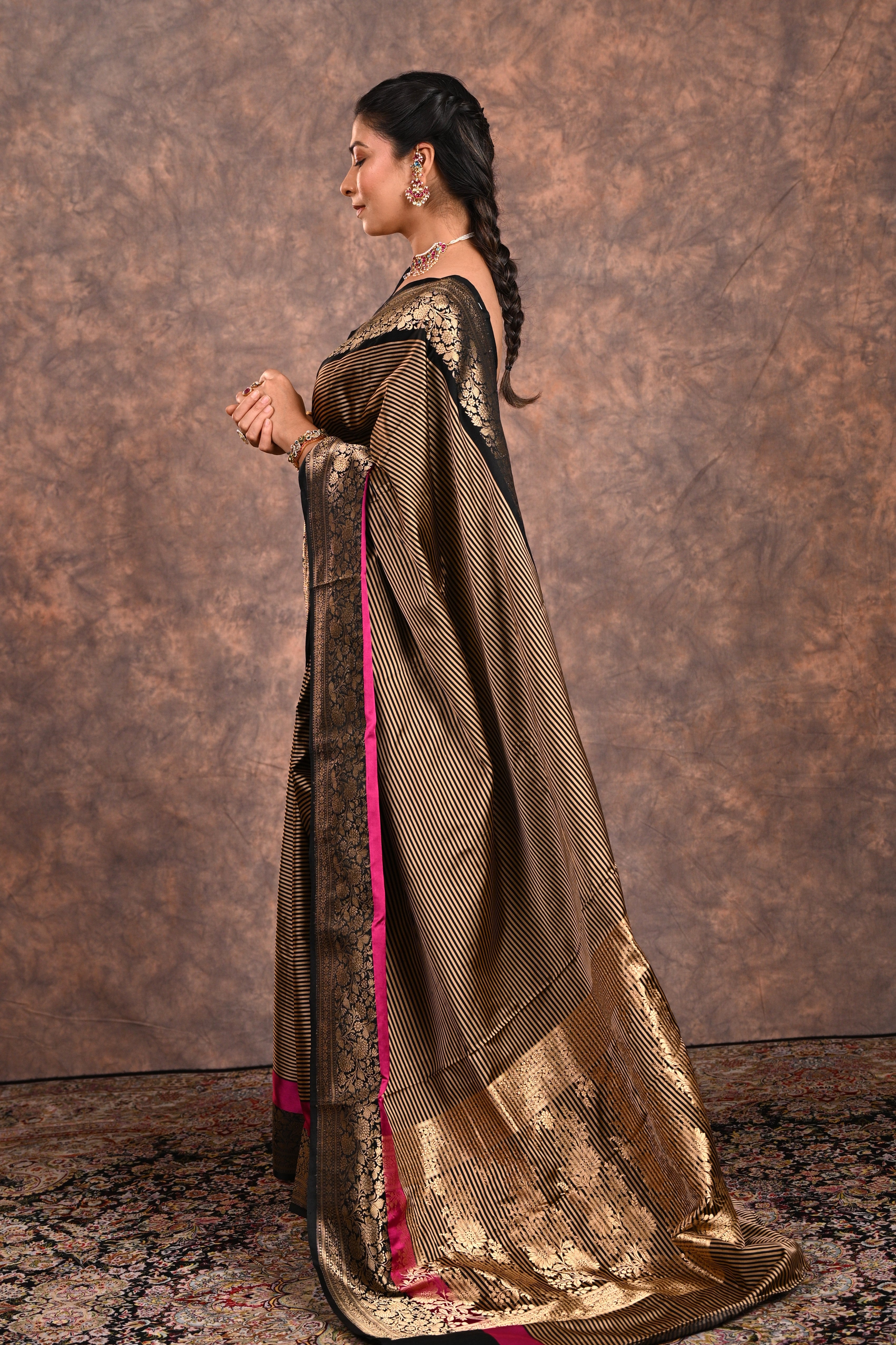 Black Satin Silk Banarasi Saree