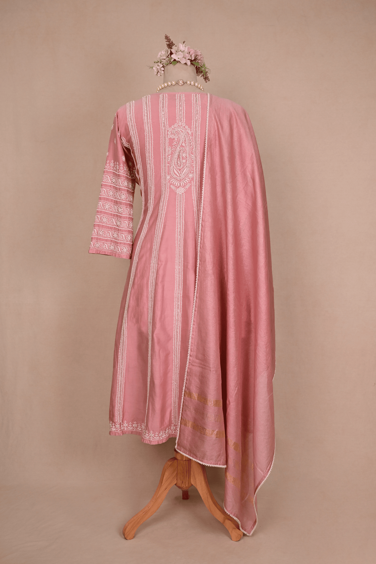 Vintage Rose Pink Chanderi Chikankari Anarkali