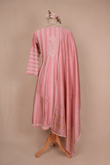 Vintage Rose Pink Chanderi Chikankari Anarkali