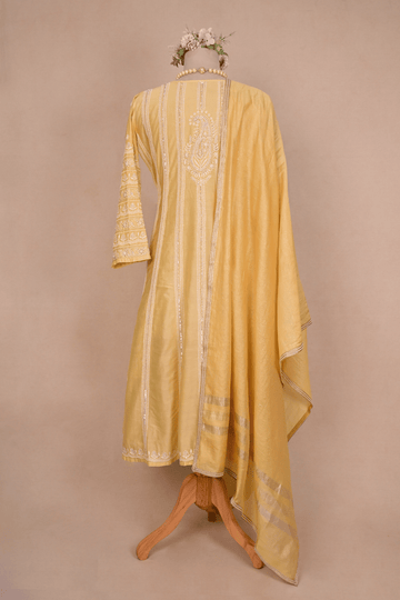 Butter Yellow Chanderi Silk Chikankari Anarkali