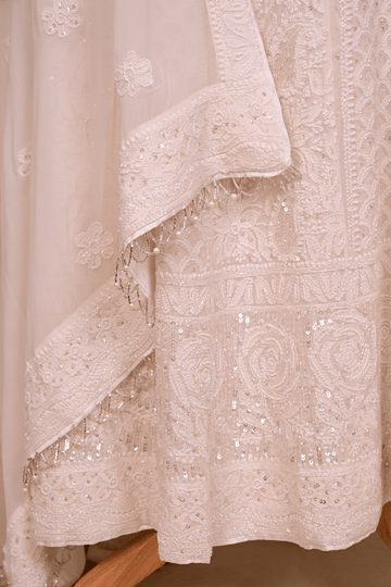 White Georgette Chikankari Anarkali