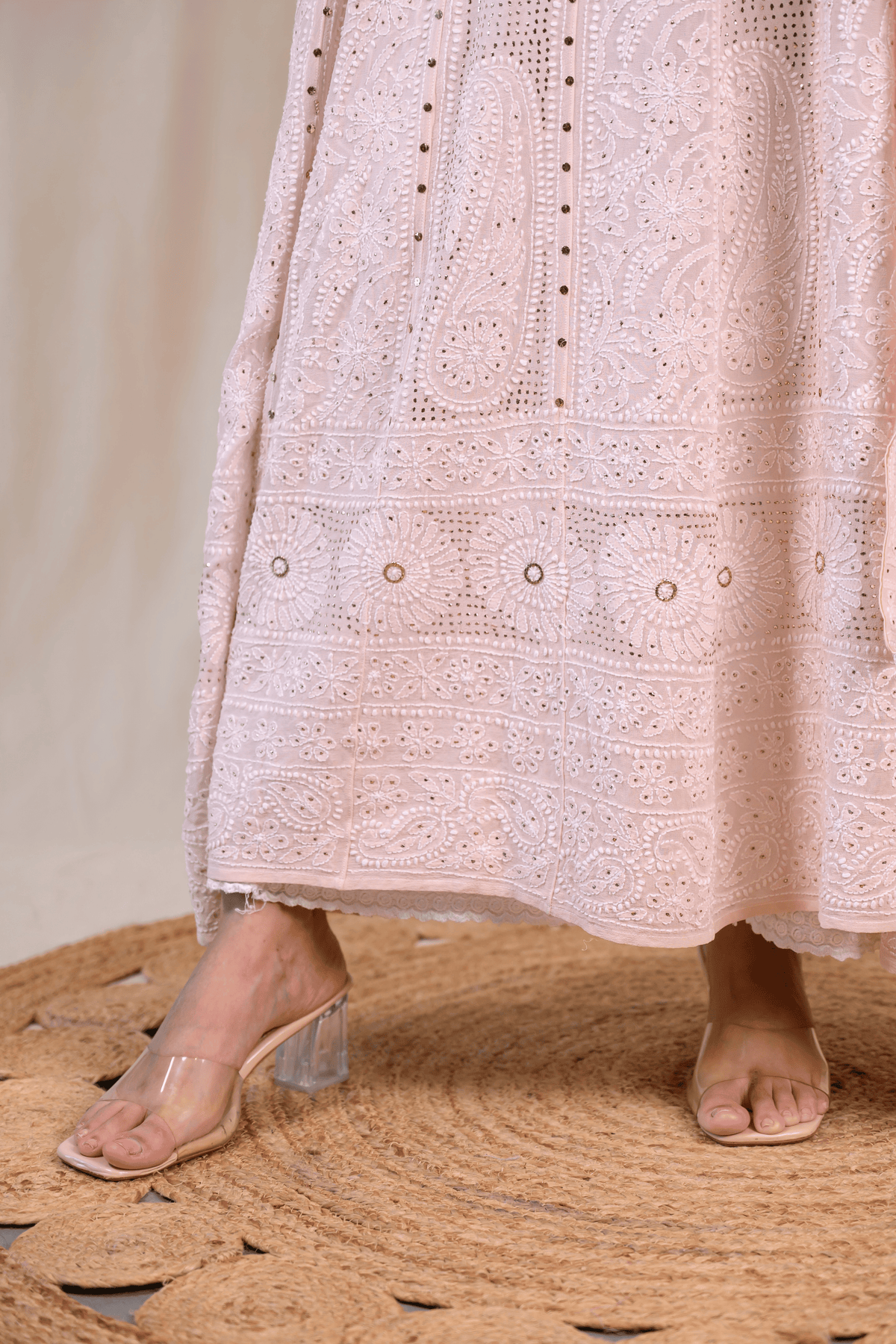 Light Rose Pink Georgette Chikankari Anarkali