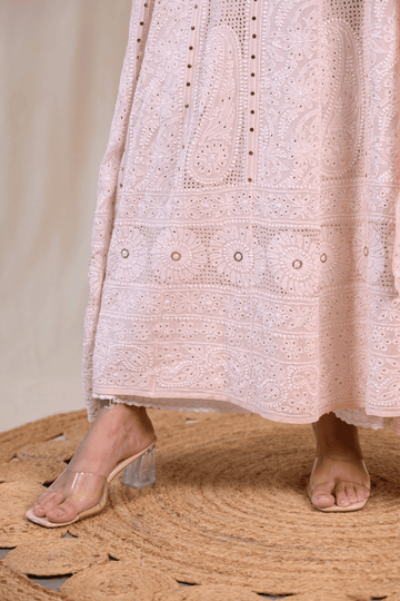 Light Rose Pink Georgette Chikankari Anarkali
