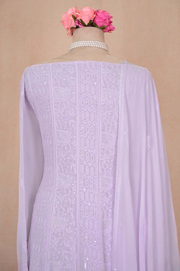 Light Lavender Viscose Georgette Chikankari Anarkali
