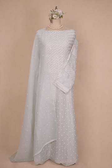 Ice Blue Organza Chikankari Anarkali