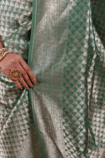 Emerald Green Tissue Georgette Banarasi Saree