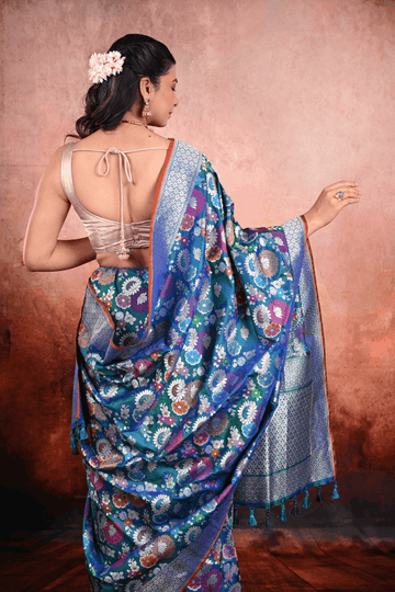 Peacock Blue Katan Silk Banarasi Saree