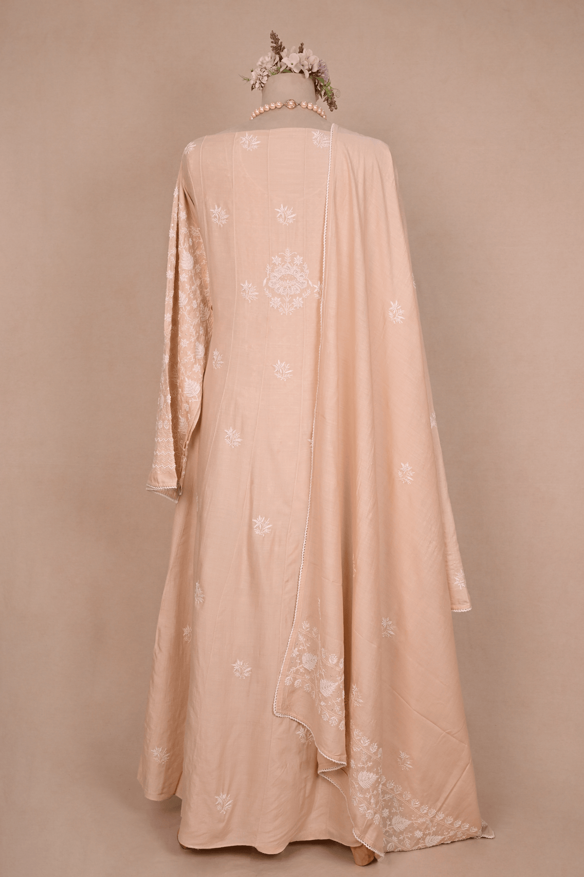 Beige Moonga Chikankari Anarkali