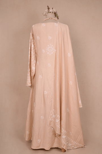 Beige Moonga Chikankari Anarkali