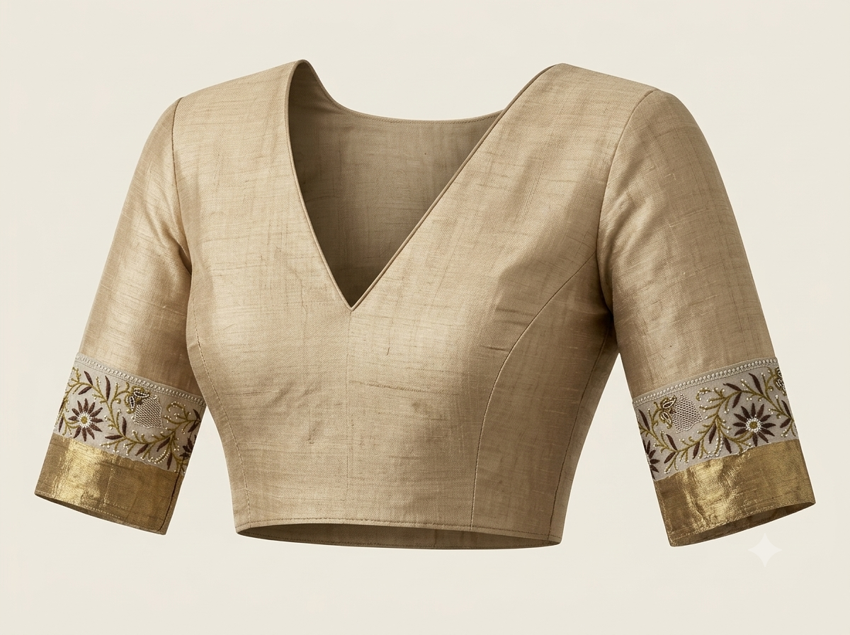 Beige Moonga Tussar Chikankari Saree