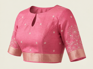 Rose Pink Moonga Chikankari Saree