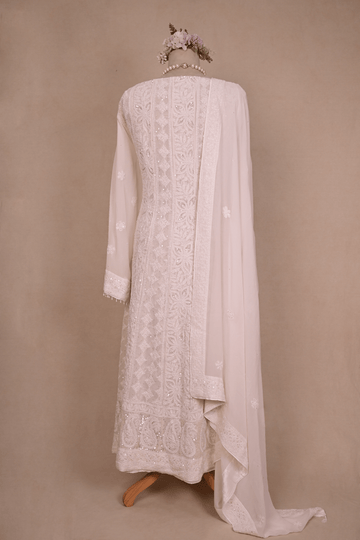 Swan White Georgette Chikankari Anarkali