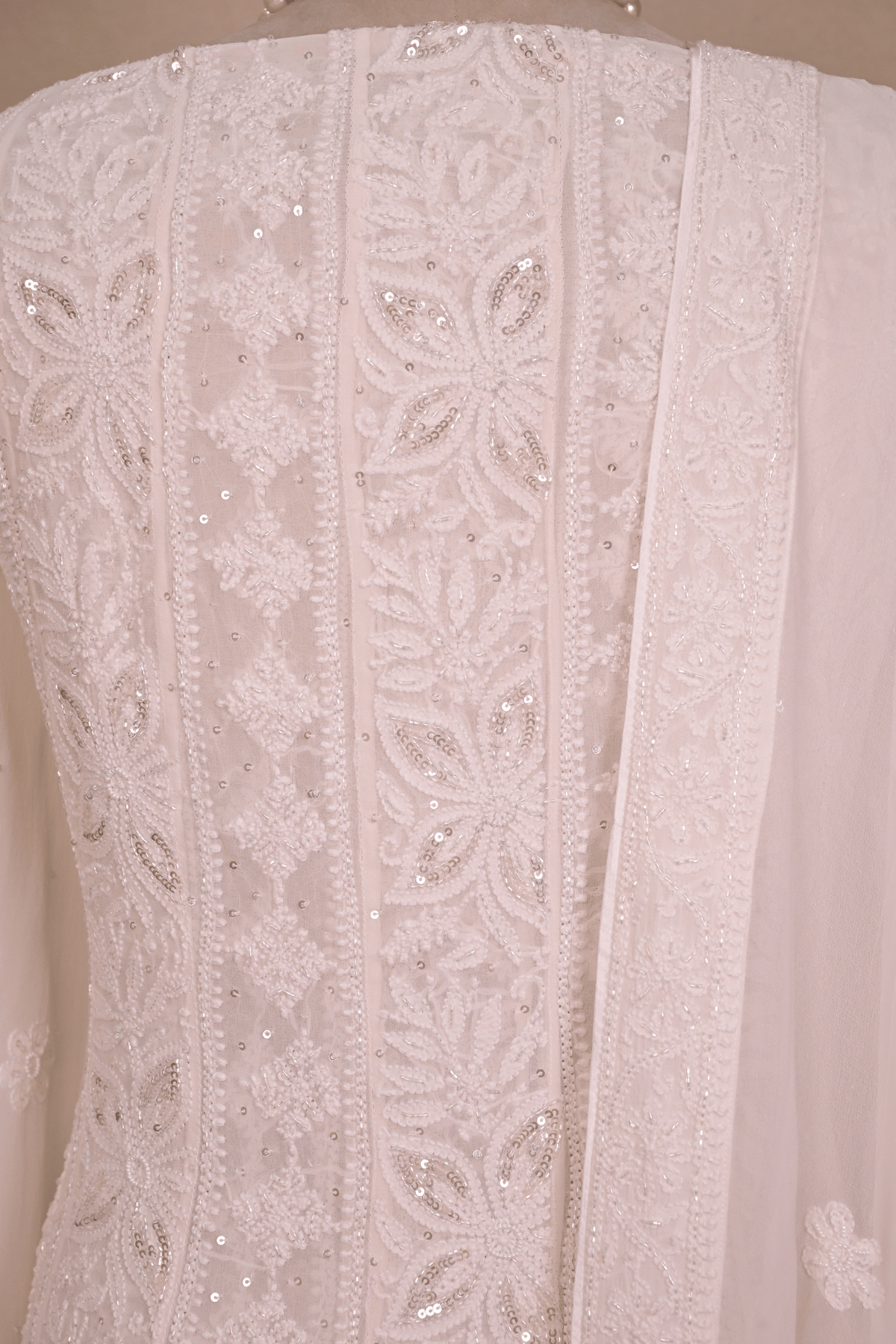 Swan White Georgette Chikankari Anarkali