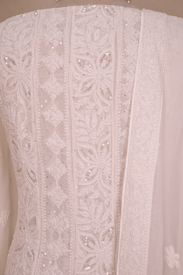 Swan White Georgette Chikankari Anarkali