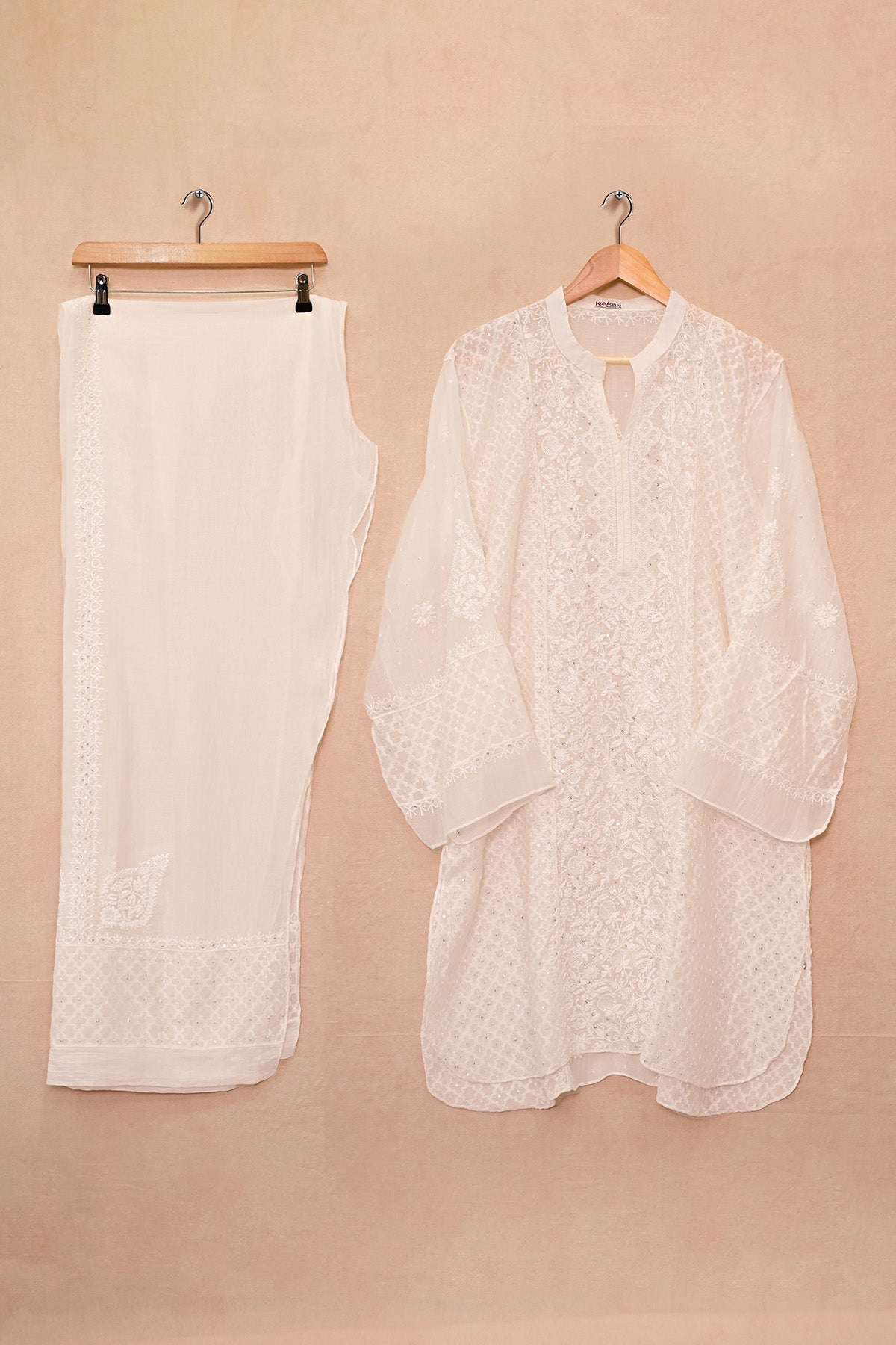 Off White Chanderi Chikankari Co-ord set