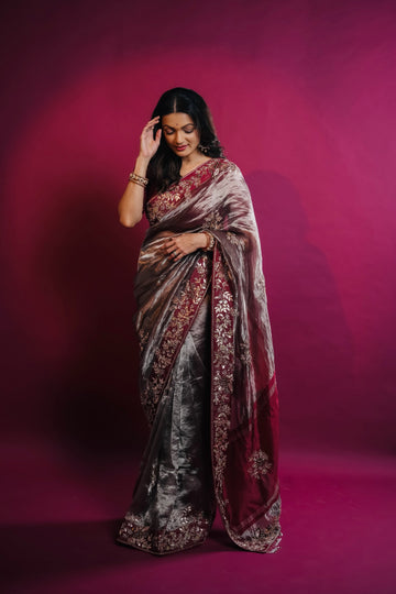 Antique Bronze Tissue Zardozi Saree